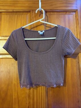 Bozzolo Ribbed Scoop-Neck Crop Top - Mauve